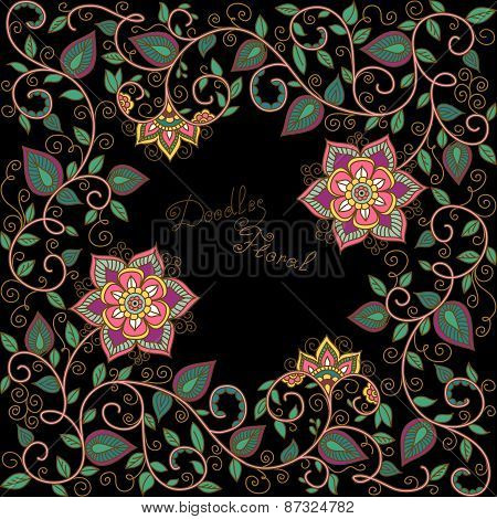 vector floral pattern on the black background