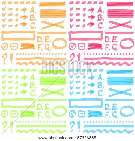 Four color set. Hand drawing elements for select and edit text.