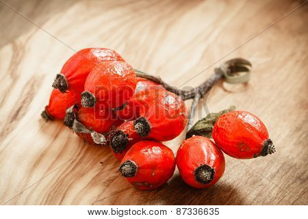 Hawthorn On Wooden Table Background