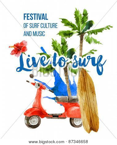 Live to surf poster in retro style