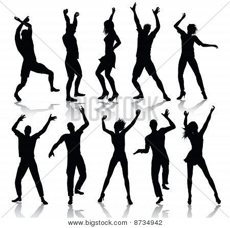 Dansende mensen silhouetten