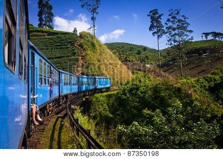train from Nuwara Eliya to Kandy among tea plantations in the highlands of Sri Lanka