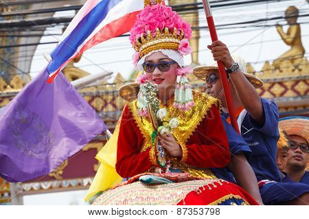 SUKHOTHAI - APRIL 7 : Sukhothai ordination parade on elephant back festival at Hadsiao Temple