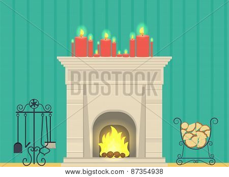 Illustration - A Fireplace In The Living Room Interior