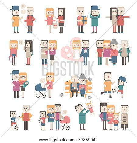 Set of flat people.