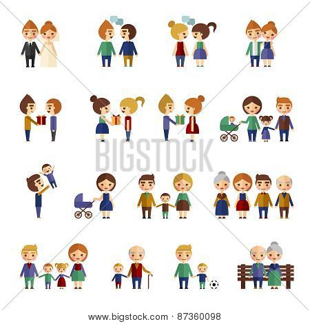Set of flat people.