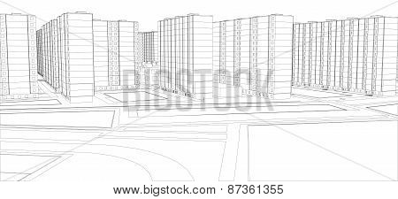 Wire-frame buildings. Vector