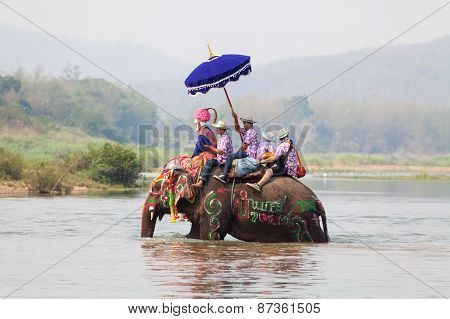 SUKHOTHAI - APRIL 7 : Sukhothai ordination parade on elephant back festival at Hadsiao Temple