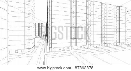 Wire-frame buildings. Vector