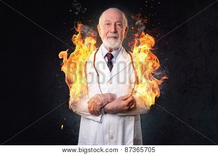 male doctor on fire