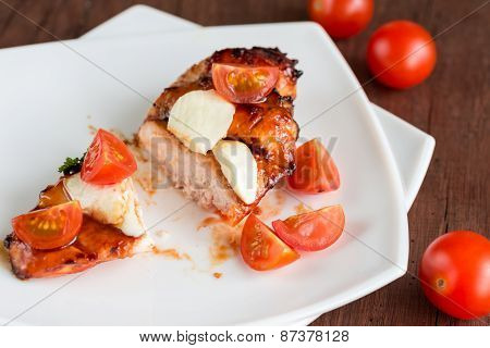 Grilled Chicken Steak With Mozzarella And Cherry Tomatoes