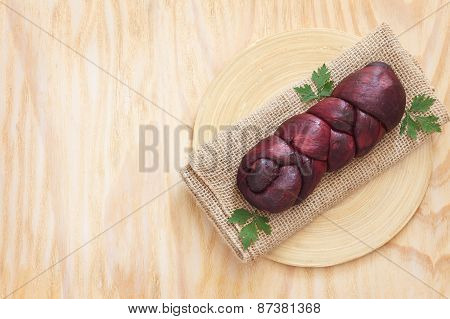 Treccia - Homemade Braided Mozzarella  Marinated In Red With Copy Space