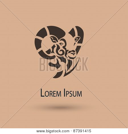 Vector Stylized Ram Head. Abstract Simple Decorative Illustration