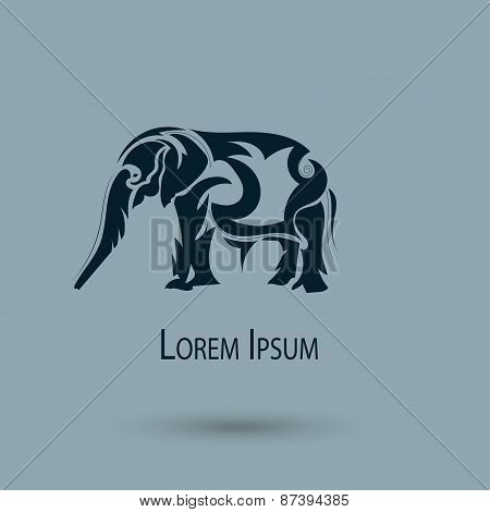 Stylized Elephant Icon Black. Vector Illustration