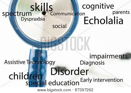 Autism terms against part of the blue stethoscope