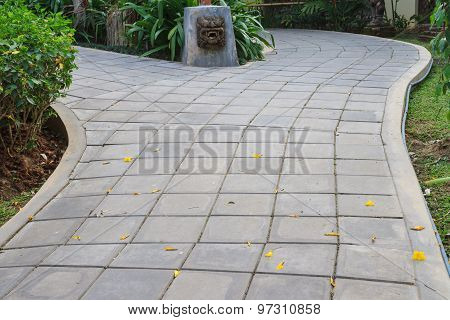 Cement Brick Walk Way In The Garden