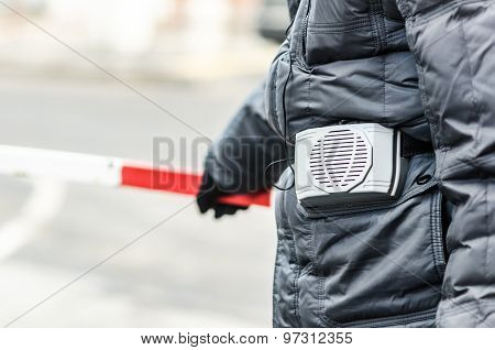 Guide In The City With Little Speaker To Make Voice Louder