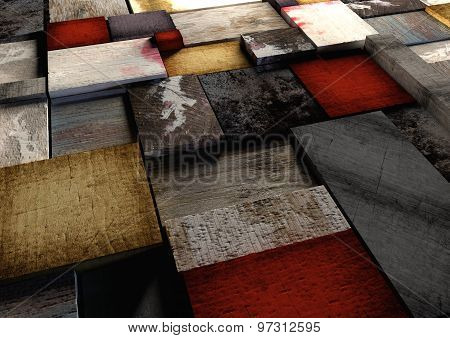 Colorful Grunge Textured Wooden Printing Blocks Packed Tightly Together To Form A Background Texture