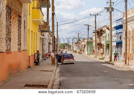 Cienfuegos, Cuba - February 5, 2008. One Of Streets In The Center Of Colonial Town.