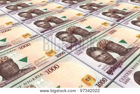 Nigerian nairas bills stacks background.