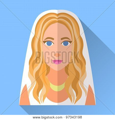 Wedding Day Bride, Blue Square Flat Icon With Shadow