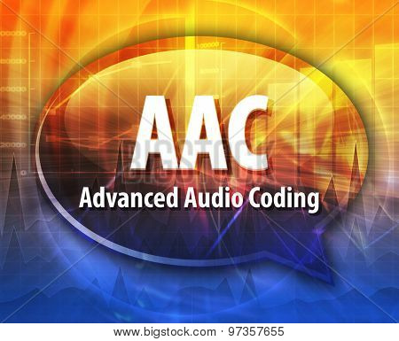 speech bubble illustration of information technology acronym abbreviation term definition, AAC Advanced Audio Coding
