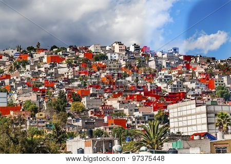 Colorful Orange Houses Suburbs Rainstorm Outskirts Mexico City Mexico