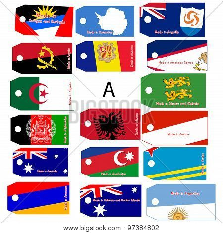 Illustration Vector Price Tag With Word Made In Country Name Start With Letter A