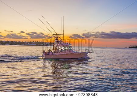 Motor Boat At Sunset In Key West
