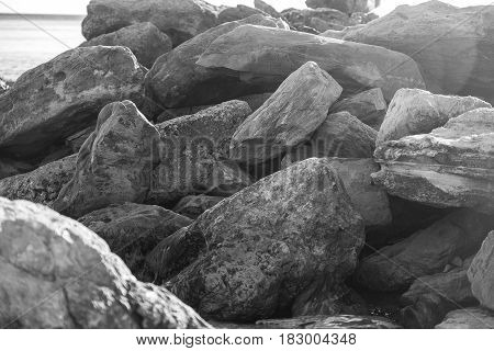 close up big rock stack at black sea