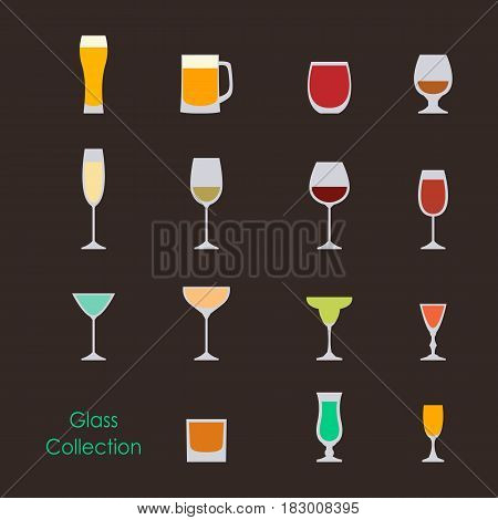 Vector illustration of color wine glasses set icons
