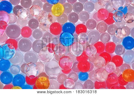 transparent colored jelly balls texture close up