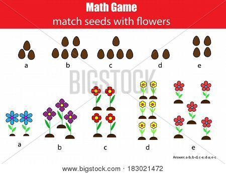 Math educational game for children. Matching mathematis activity. Counting game for kids with answer