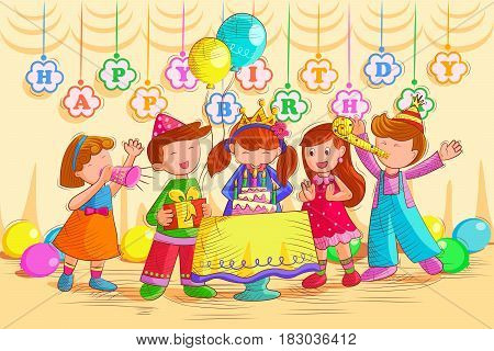 Vector design of Kids celebrating and enjoying Birthday party celebration