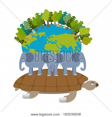 Mythological planet earth. turtle carrying elephants. Ancient representation of world