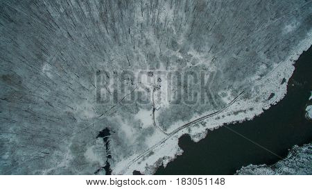 Aerial view near of Kinderlinskaya cave and village Tash-Asty on Zilim river