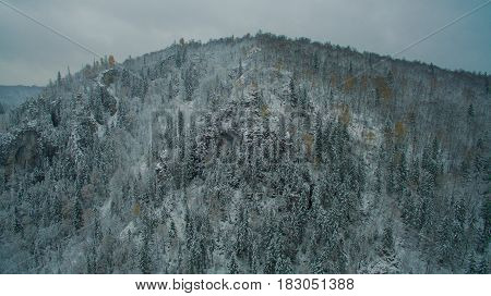 Aerial view near of Kinderlinskaya cave and village Tash-Asty on Zilim river