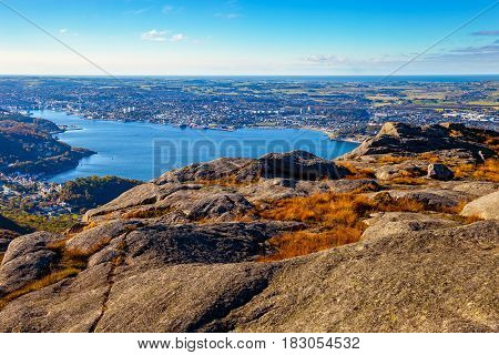 View from the top Dalsnuten in Stavanger Norway.