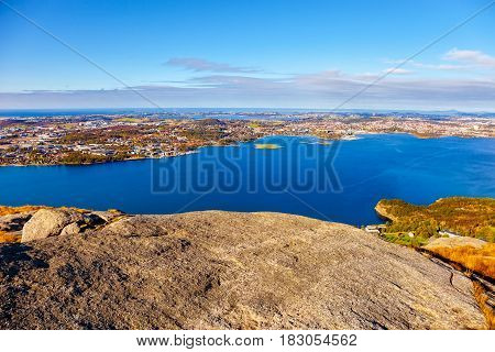 View from the top Dalsnuten in Stavanger Norway.