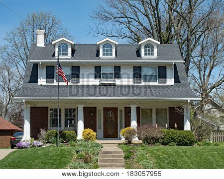 American Home with Dormers & Open Porch