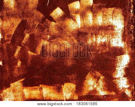 Creative Bright Metallic Background. Flat Background Texture Of Dirty Rusty Metal. Bright Rusty Spot