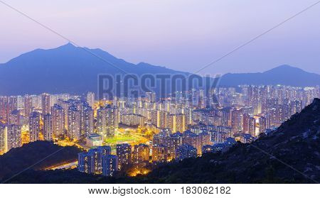 Hong Kong Tuen Mun downtown at sunset