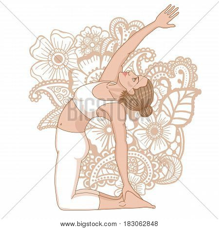 Women silhouette. Revolved Camel Yoga Pose. Parivrtta Ustrasana. Vector illustration