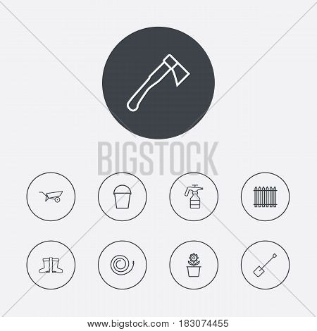 Set Of 9 Horticulture Outline Icons Set.Collection Of Waterproof Shoes, Barrow, Palisade And Other Elements.
