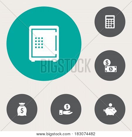 Set Of 6 Sponsor Icons Set.Collection Of Money, Strongbox, Piggy Bank And Other Elements.