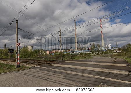 Railway track near Kostov station in spring nice sunny spring day
