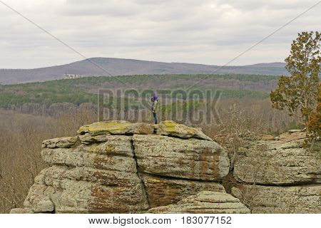 Searching across the canyon in Garden of the Gods in Shawnee National Forest in Illinois