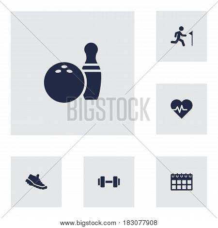 Set Of 6 Bodybuilding Icons Set.Collection Of Kegling, Date, Running And Other Elements.