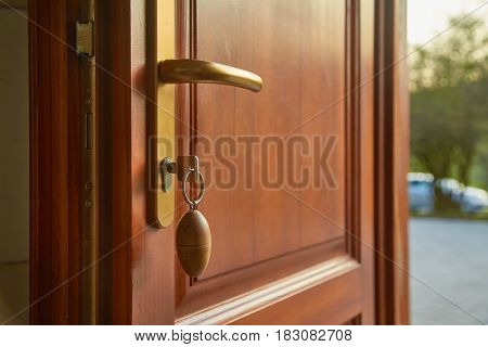 Front door open, sunny weather outside