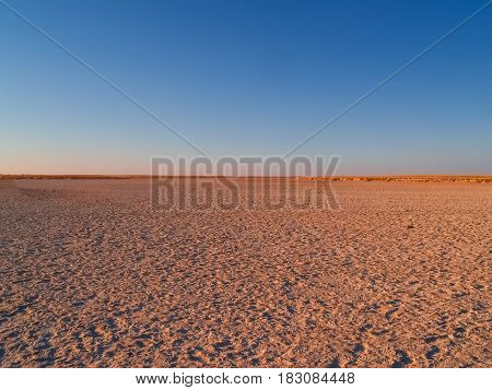 Makgadikgadi Pans National Park scenic large flat area of salt pan desert of Botswana